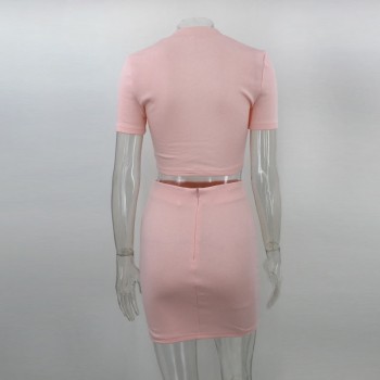 Short Sleeve Above Knee Length Mini Dress cotton material Slim Bodycon Bandage Summer Dresses Pink
